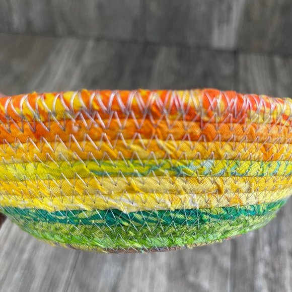 New Handmade Coil Wrapped Basket Sunrise Rainbow Southwestern Multicolor Bowl - Picture 2 of 7